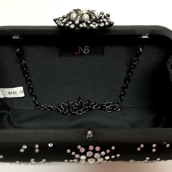 Satin Evening Bag Hard Shell Sparkling Stones and Chain Strap - Picture 5 of 10